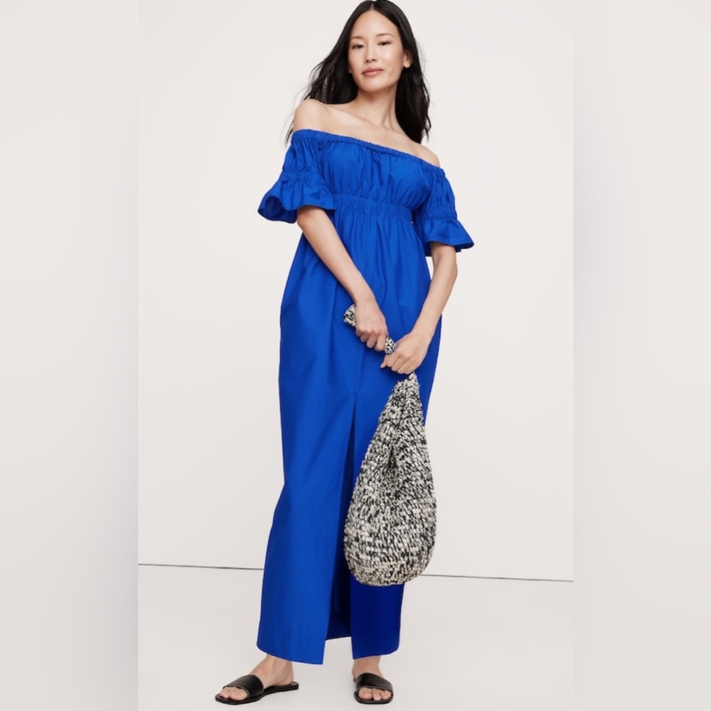 BANANA REPUBLIC COTTON POPLIN OFF-THE-SHOULDER MAXI DRESS